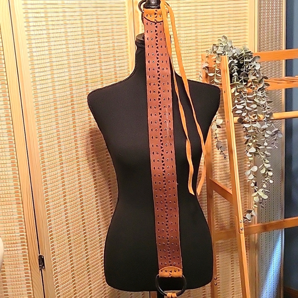 Women's Vintage Boho Leather Belt - size M - Picture 6 of 11